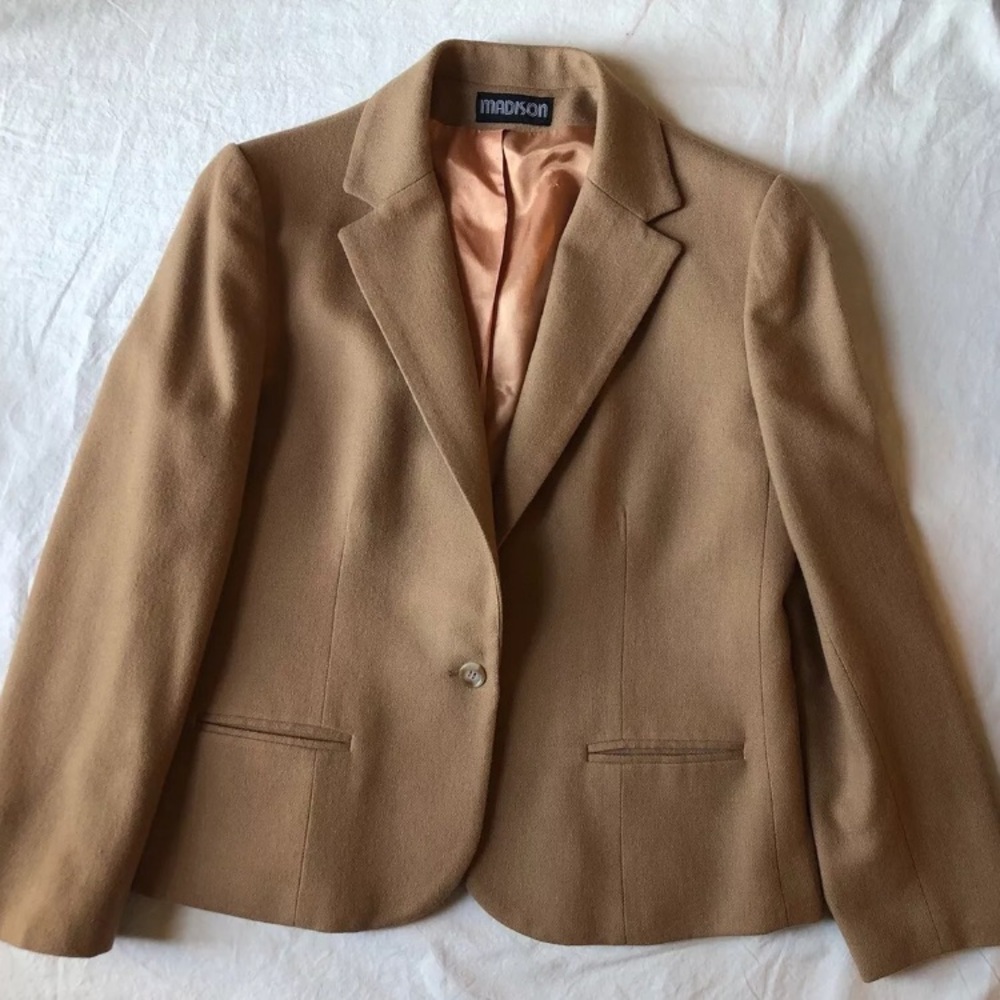 Vintage Madison Sz 12 Beige Tan One Button Lined Wool Sport Coat Pockets 38 Bust